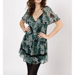 Band Of The Free XS Black Emerald Maisie Emerald Floral Mini Dress Boho Gypsy
